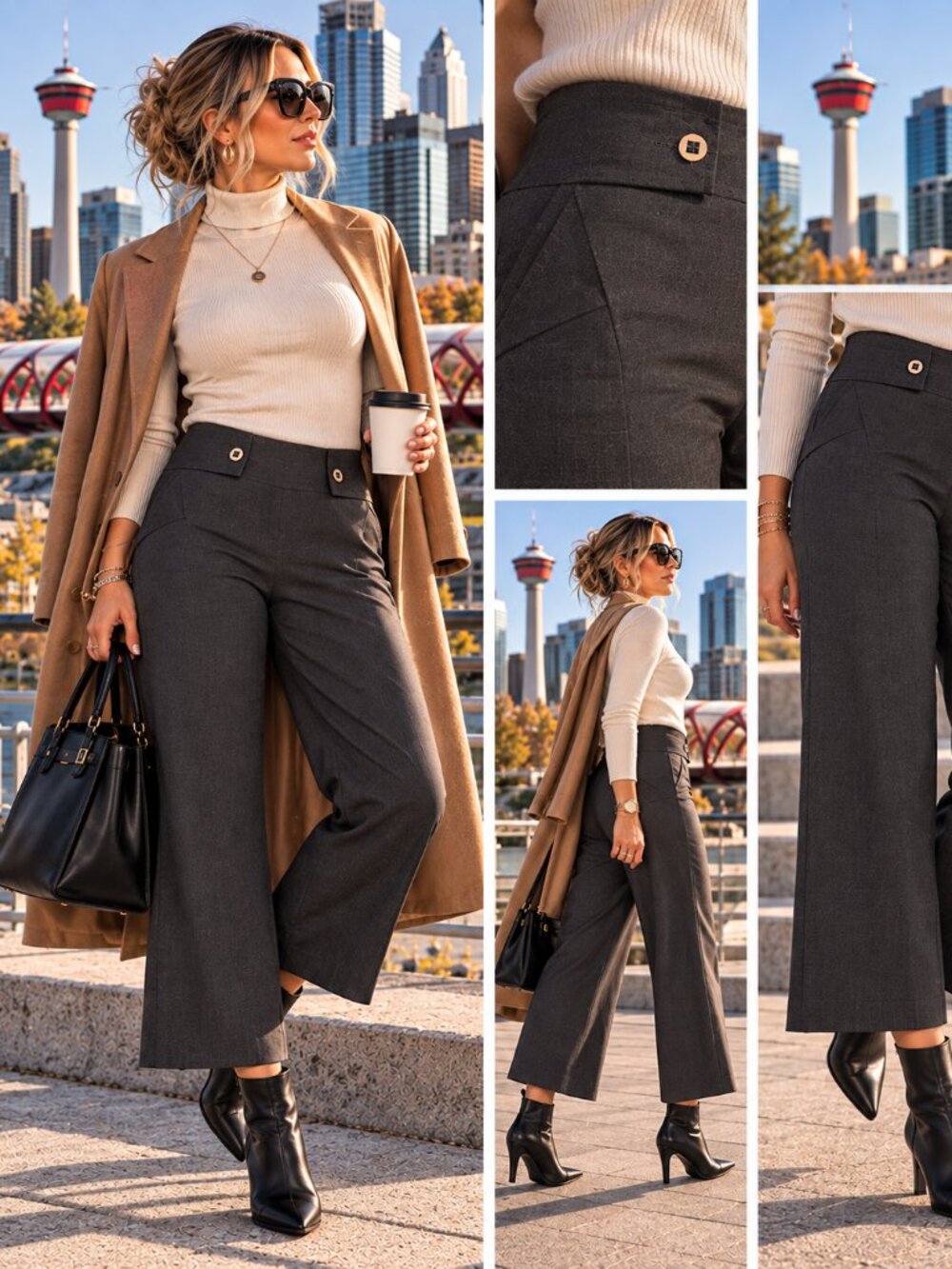 631 - Lara Presber Size 12 Charcoal Cropped Wide Leg Trouser Pants Calgary based